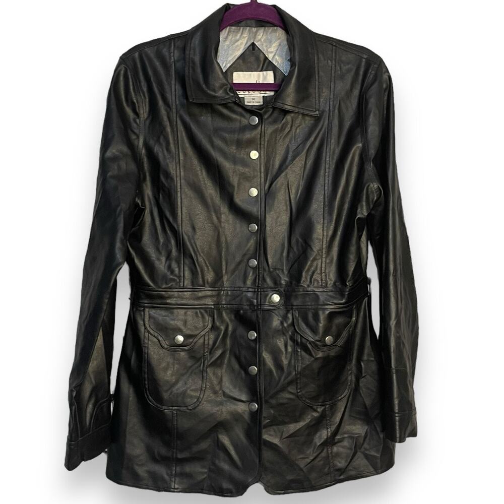 Vintage Carolina Colours Faux Leather Jacket Women's M Black Biker Moto Utility
